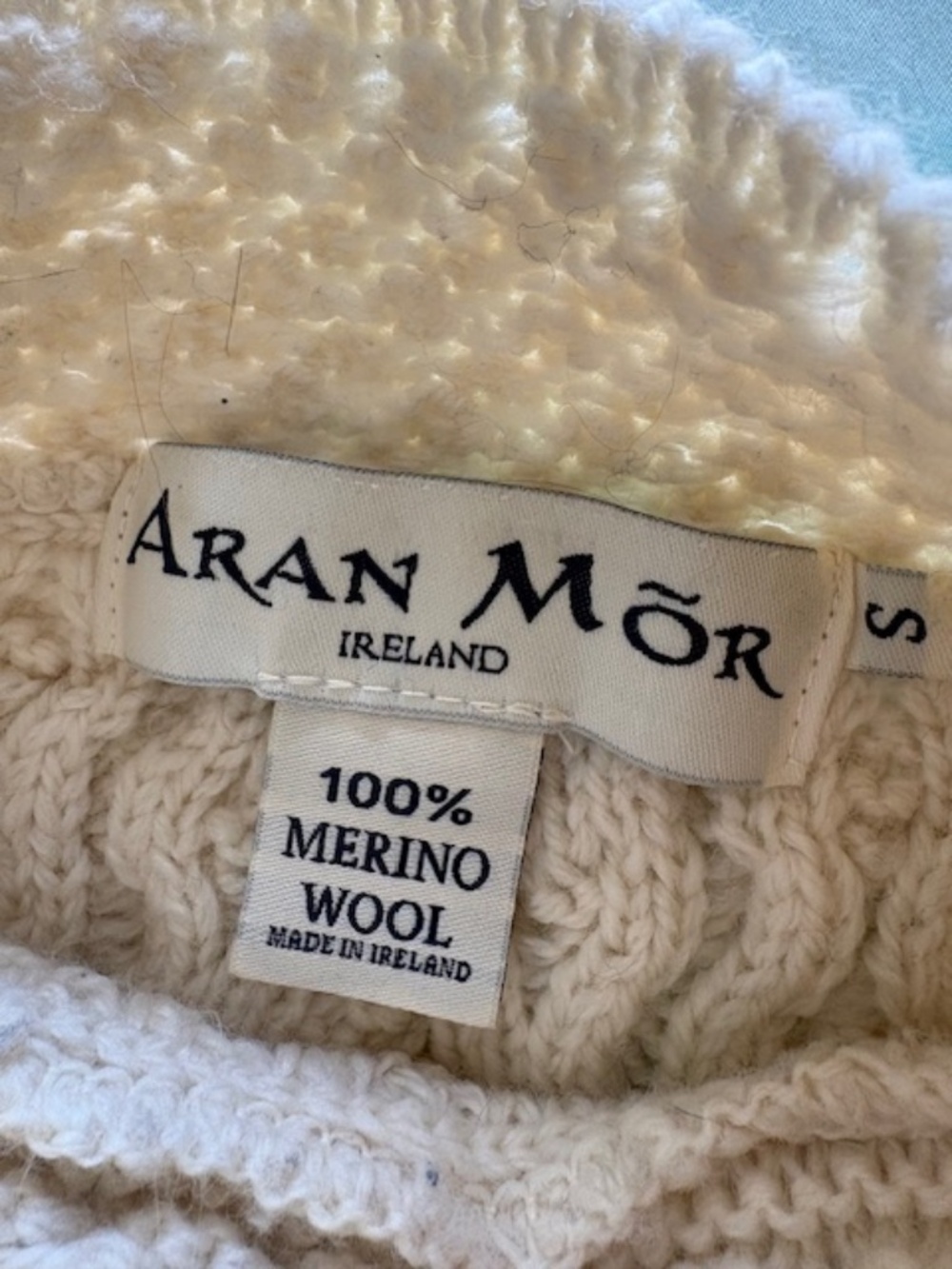 ARAN MOR Women's sz S Irish cable knit sweater polo neck natural white - Picture 3 of 14